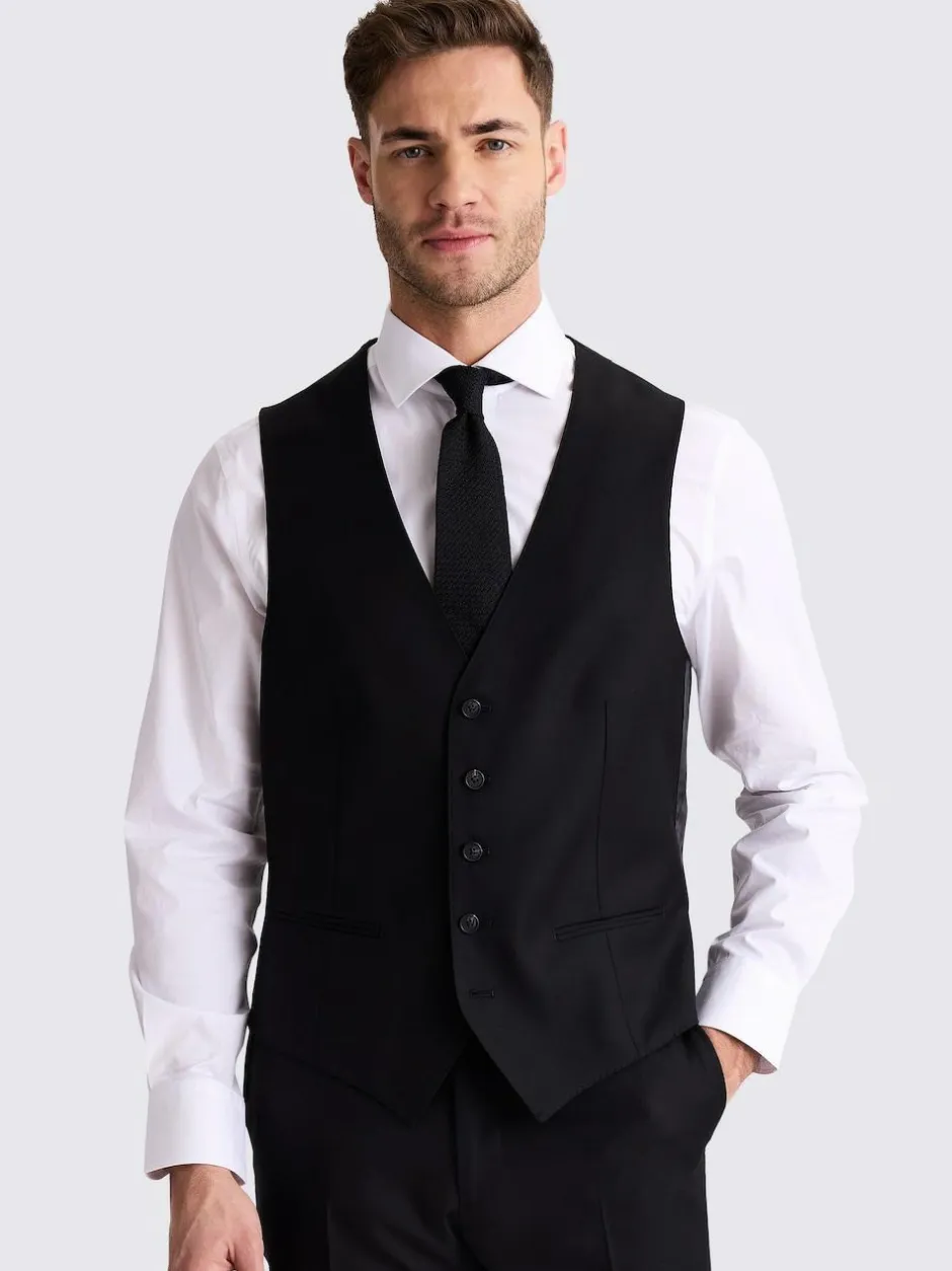 MOSS Tailored Regular Fit Stretch Suit Waistcoat Black Best