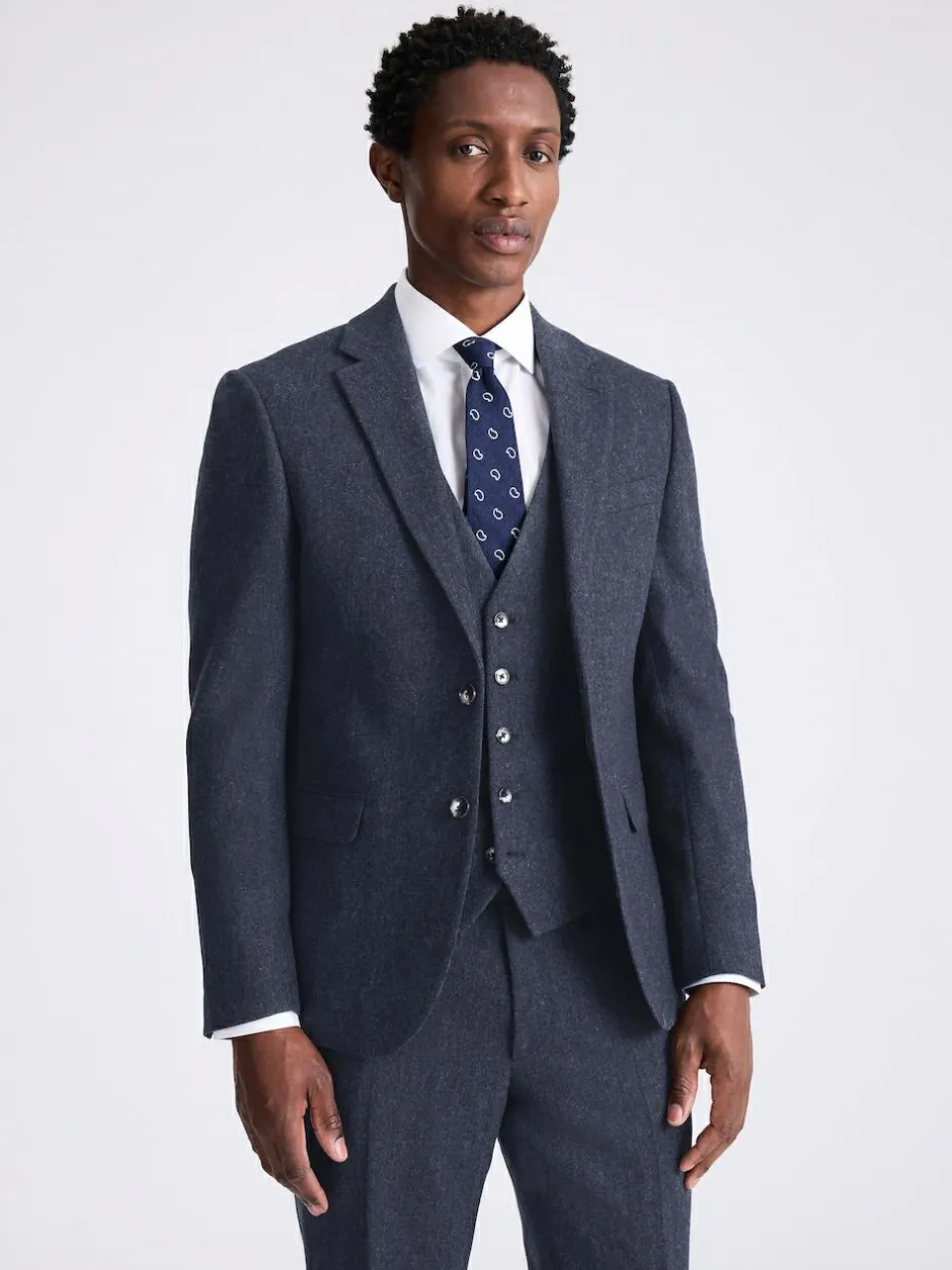 MOSS Slim Donegal Tweed Suit Jacket Blue Hot