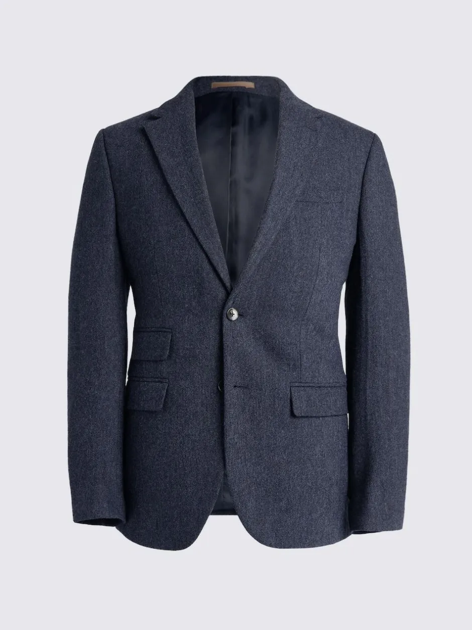 MOSS Slim Donegal Tweed Suit Jacket Blue Hot
