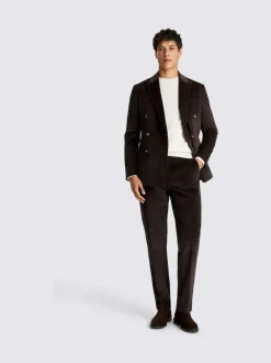 MOSS Dark Brown Tailored Double Breasted Corduroy Suit Jacket Clearance