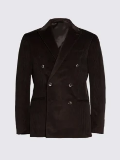 MOSS Dark Brown Tailored Double Breasted Corduroy Suit Jacket Clearance