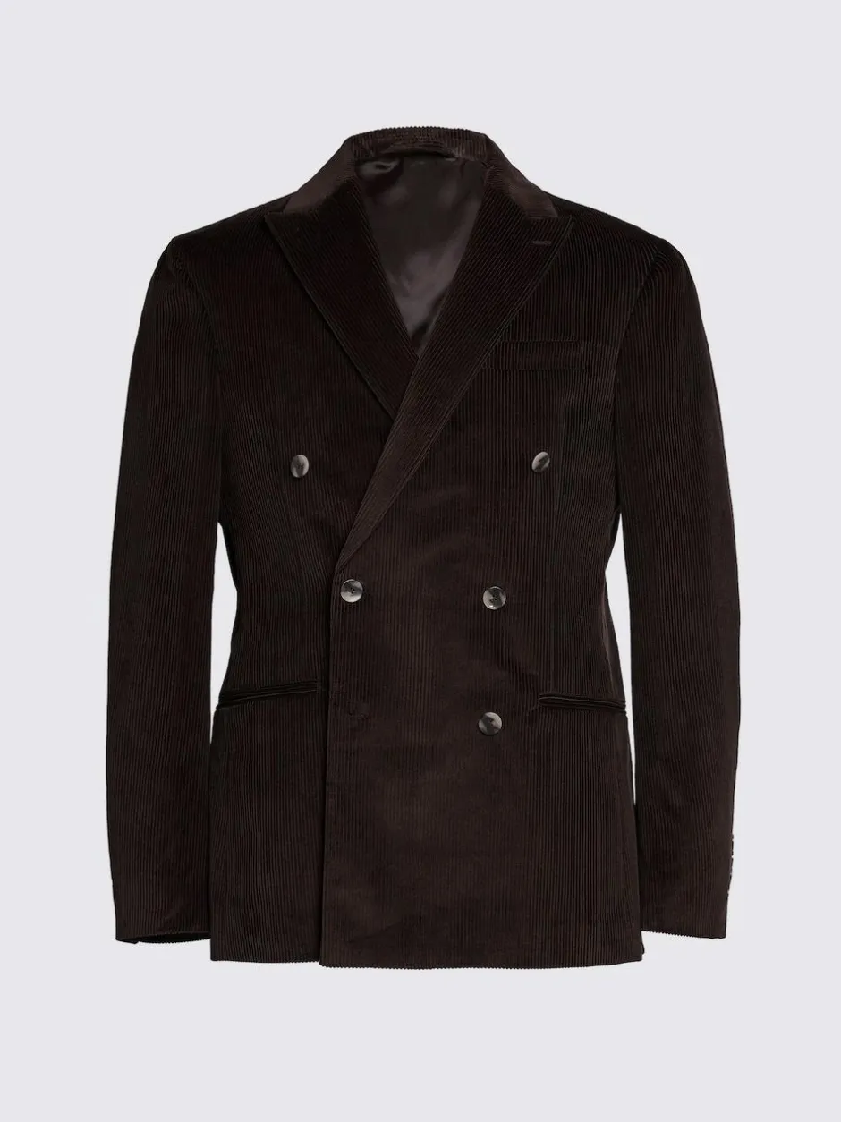 MOSS Dark Brown Tailored Double Breasted Corduroy Suit Jacket Clearance