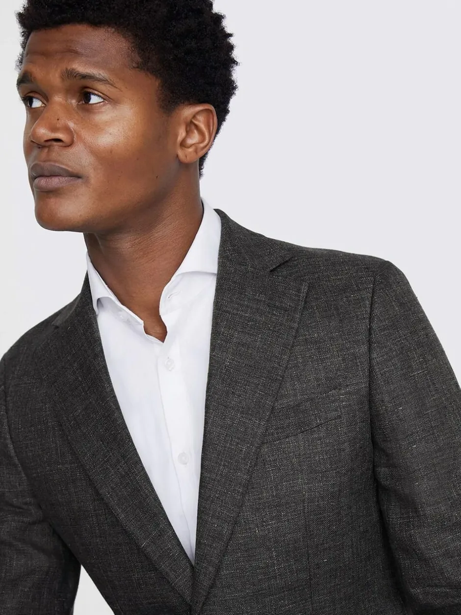MOSS Grey Tailored Fit Linen Suit Jacket