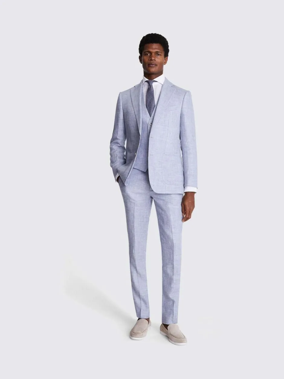 MOSS Light Blue Tailored Fit Linen Jacket Discount