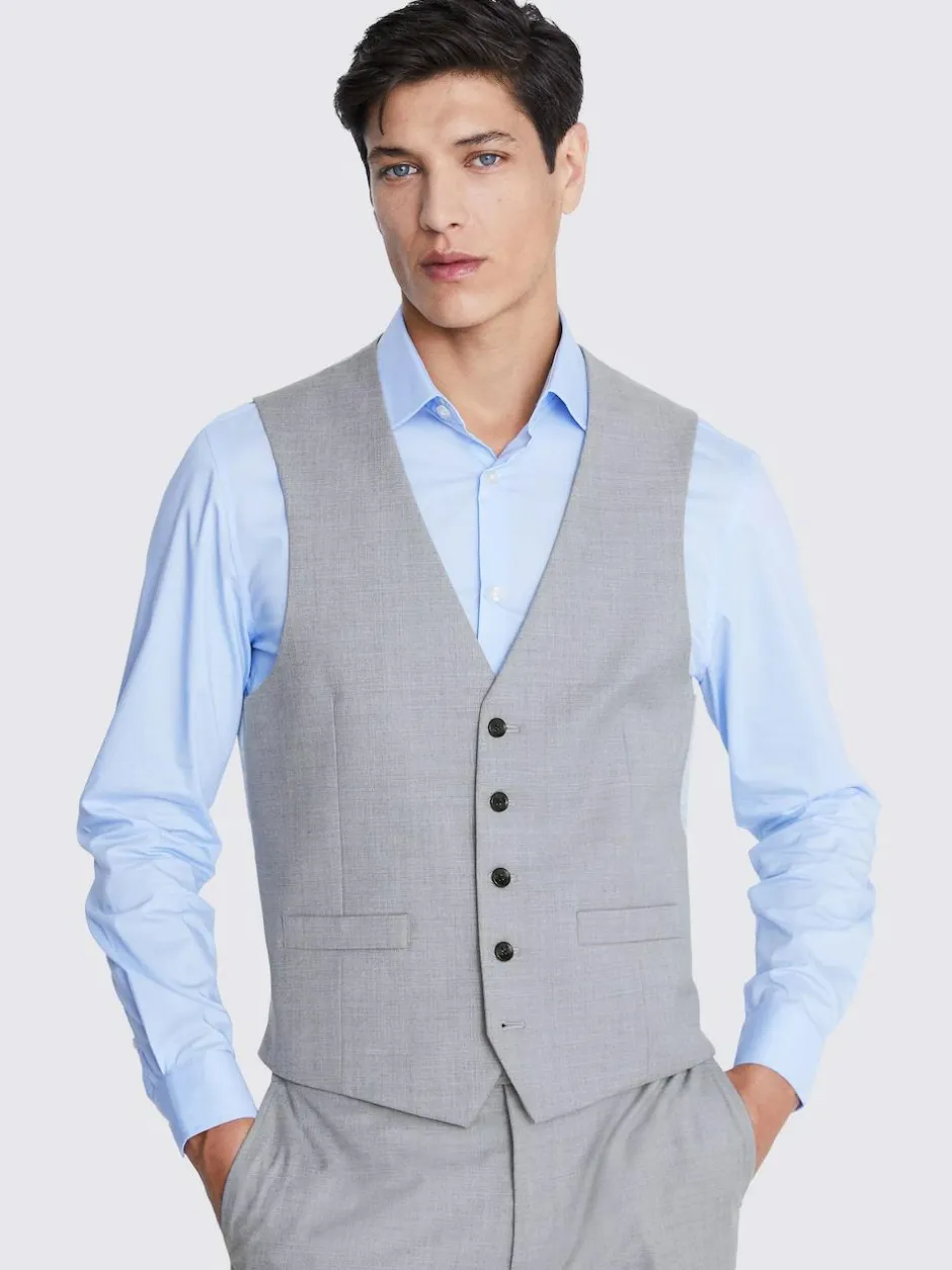 MOSS Regular Fit Stretch Suit Waistcoat Light Grey New