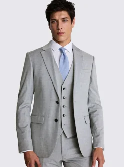 MOSS Slim Regular Fit Stretch Suit Jacket Light Grey New