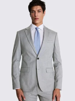 MOSS Slim Regular Fit Stretch Suit Jacket Light Grey New