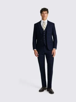 MOSS Navy Black Check Slim Regular Fit Suit Jacket