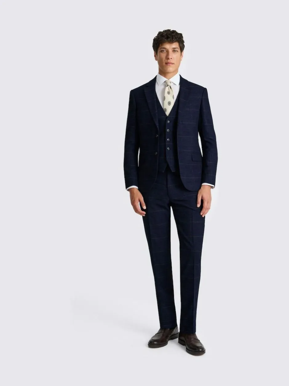 MOSS Navy Black Check Slim Regular Fit Suit Jacket
