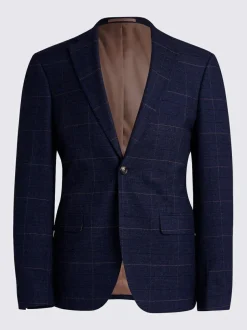 MOSS Navy Black Check Slim Regular Fit Suit Jacket