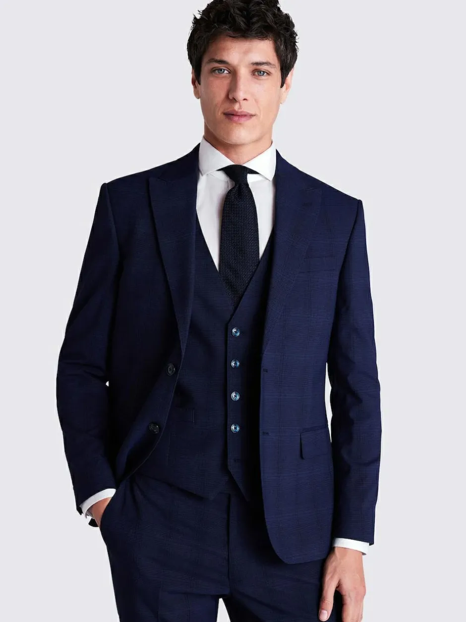 MOSS Navy Check Slim Suit Jacket Hot
