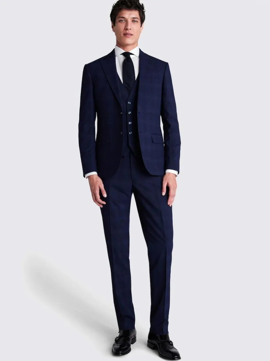 MOSS Navy Check Slim Suit Jacket Hot