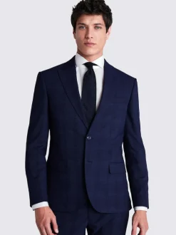 MOSS Navy Check Slim Suit Jacket Hot