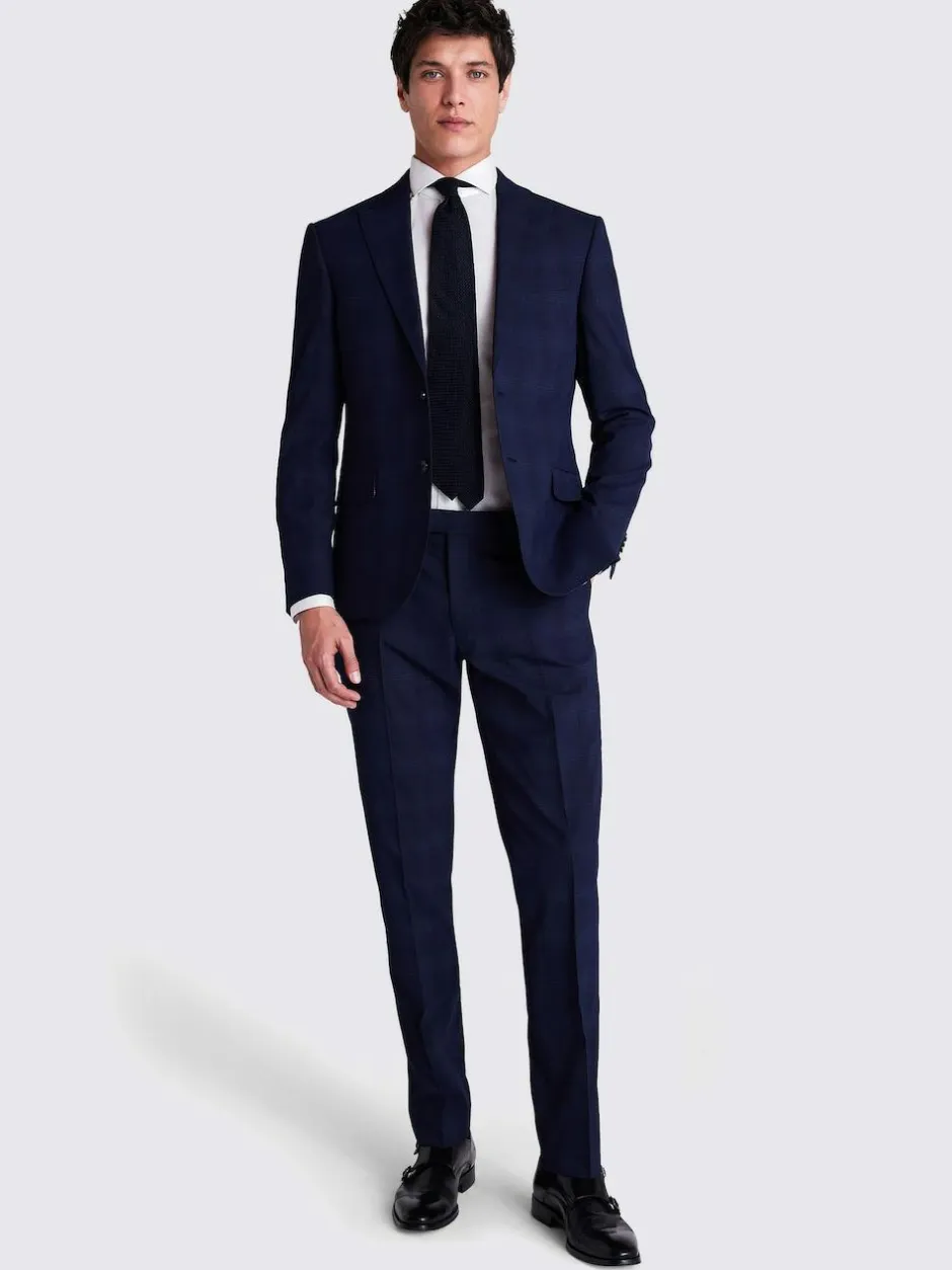MOSS Navy Check Slim Suit Jacket Hot