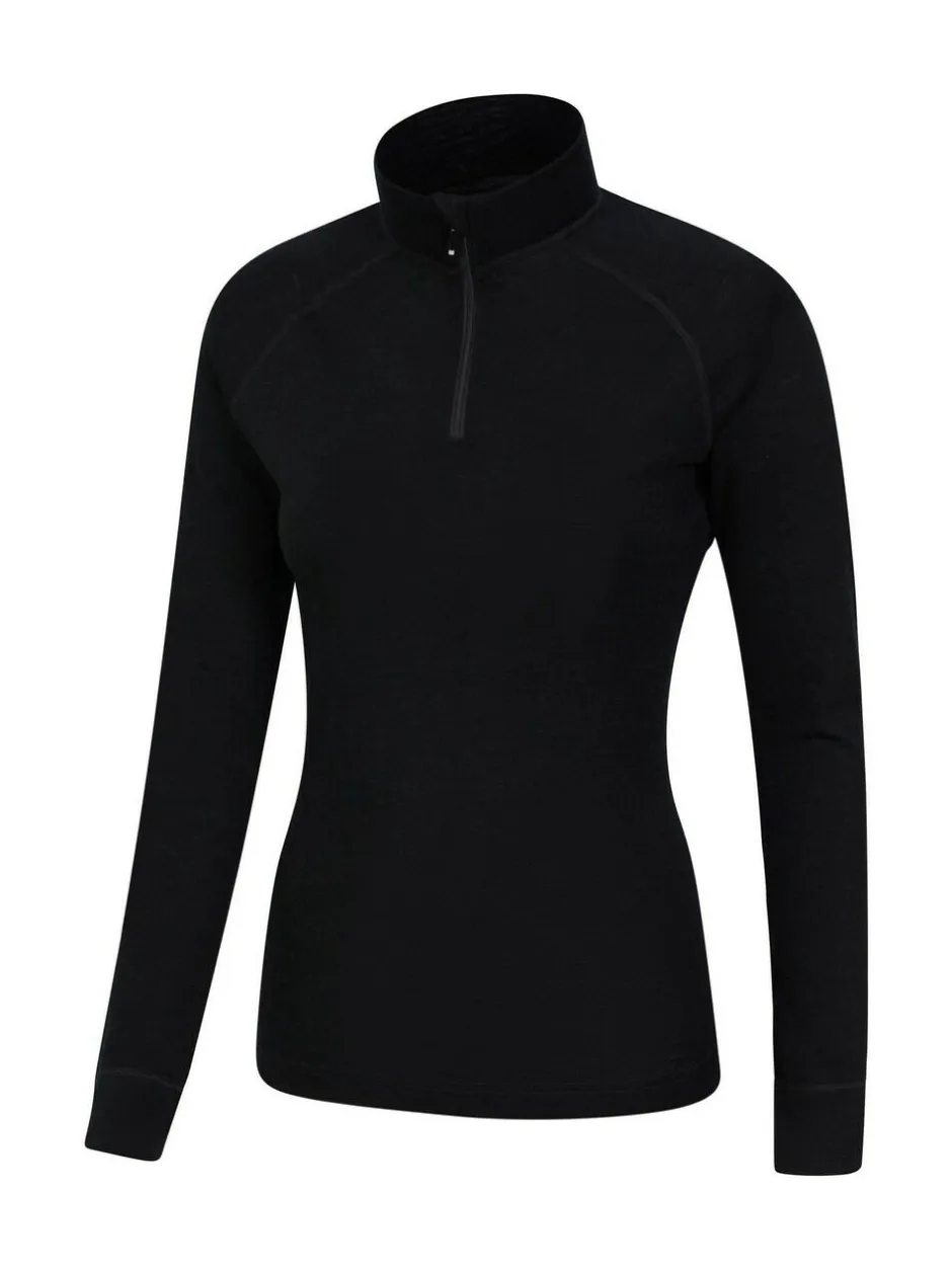 Mountain Warehouse Black Womens Merino Zip Neck Thermal Top Outlet