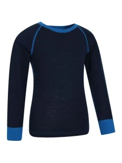 Mountain Warehouse Merino II Kids Round Neck Thermal Top Blue Hot