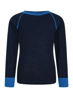 Mountain Warehouse Merino II Kids Round Neck Thermal Top Blue Hot