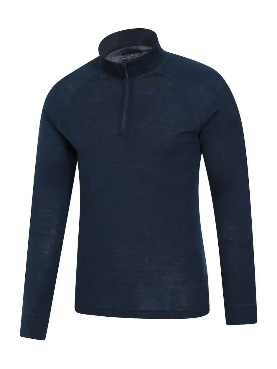 Mountain Warehouse Mens Merino Quarter Zip Thermal Top Blue New