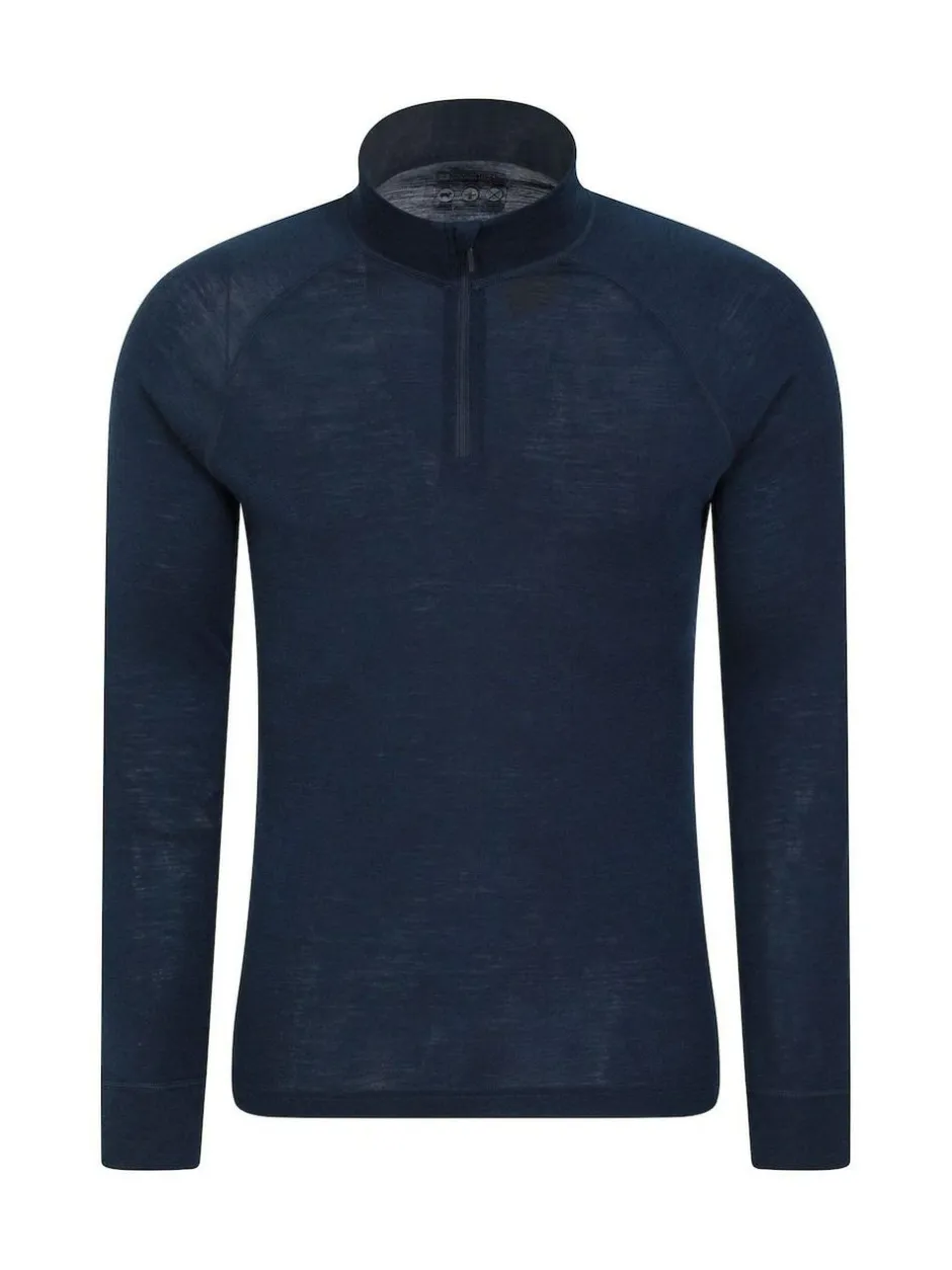 Mountain Warehouse Mens Merino Quarter Zip Thermal Top Blue New