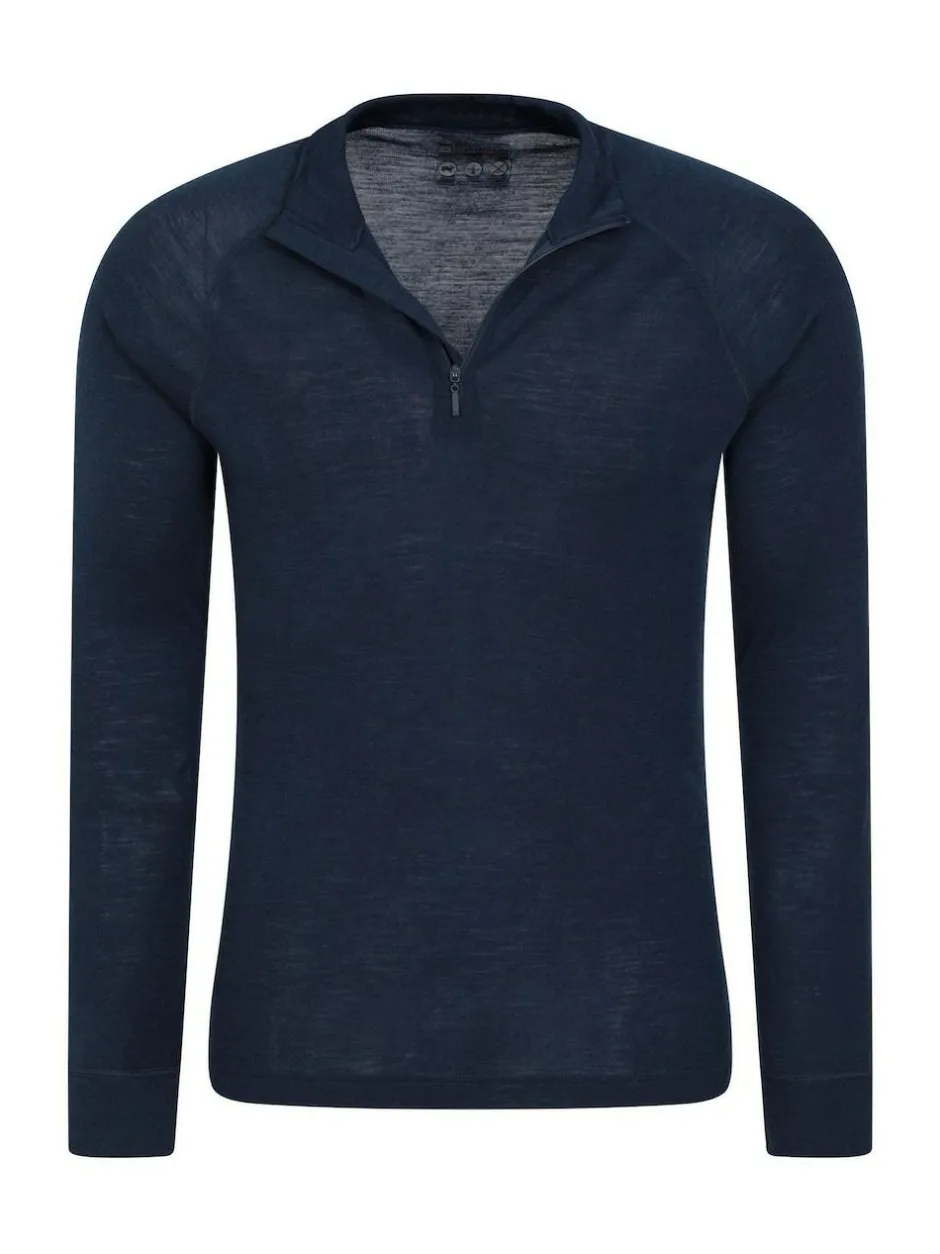 Mountain Warehouse Mens Merino Quarter Zip Thermal Top Blue New