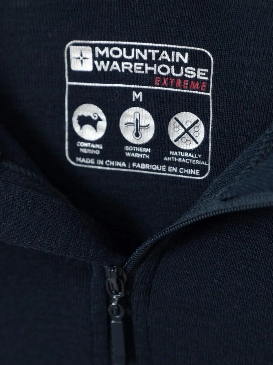 Mountain Warehouse Mens Merino Quarter Zip Thermal Top Blue New