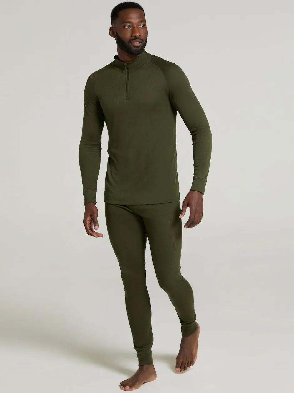 Mountain Warehouse Mens Talus Quarter Zip Thermal Top Green Best