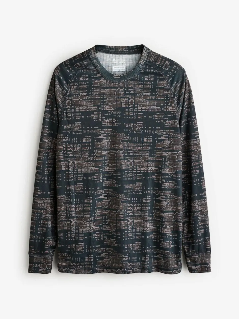 Mountain Warehouse Green/Grey Talus Mens Printed Thermal Top New