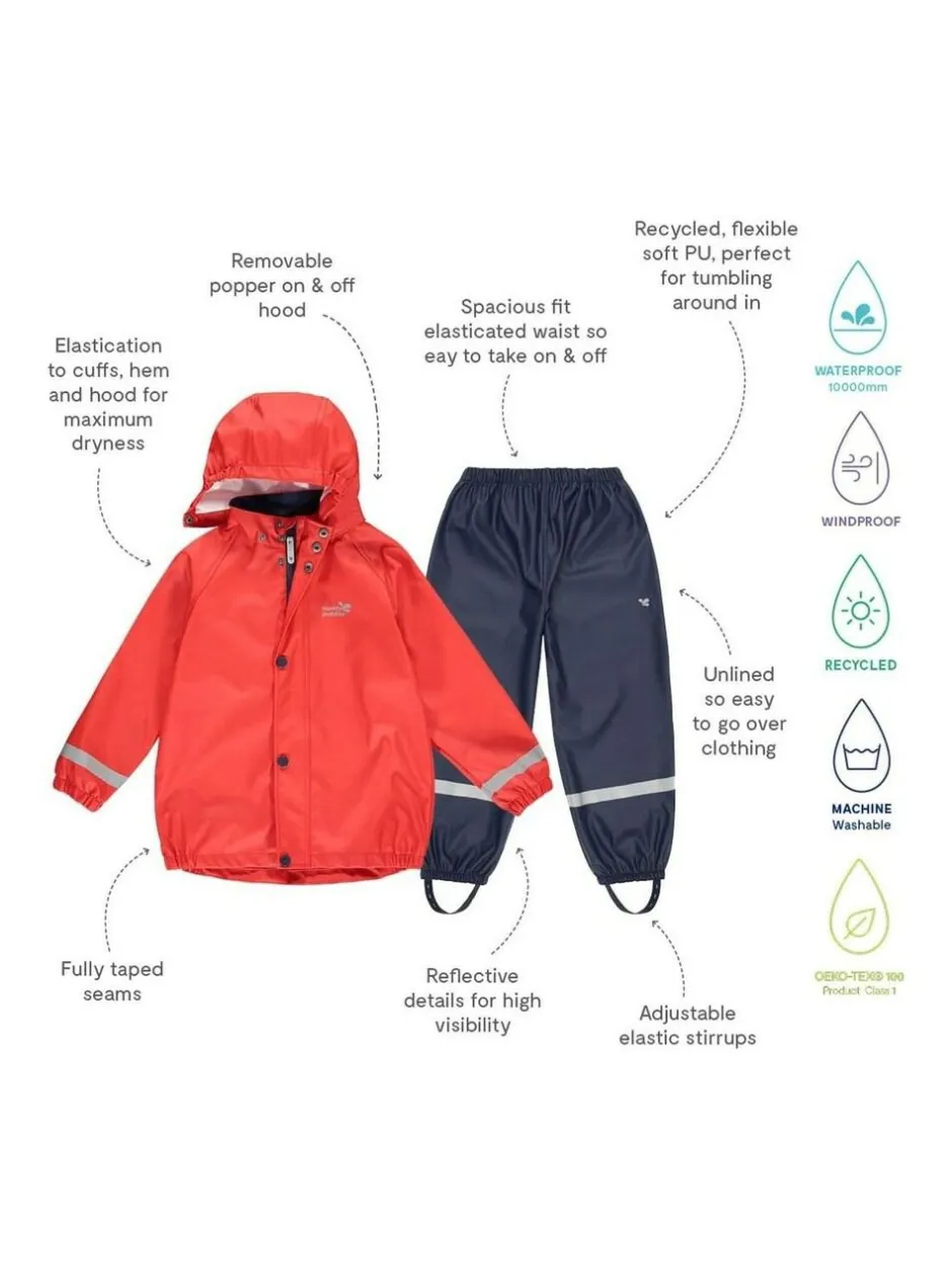 Muddy Puddles Red Rainy Day Waterproof Jacket And Trousers Rain Set