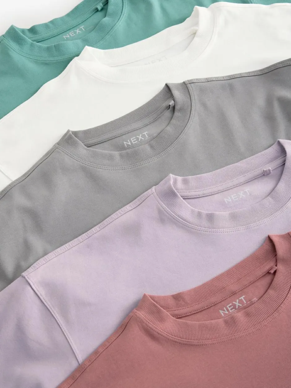 Next Multi 100% Cotton Boxy Short Sleeve T-Shirts 5 Pack Discount