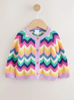 Next Multi Bright Crochet Striped Knitted Baby Cardigan (0mths-2yrs) Discount