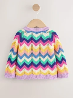 Next Multi Bright Crochet Striped Knitted Baby Cardigan (0mths-2yrs) Discount
