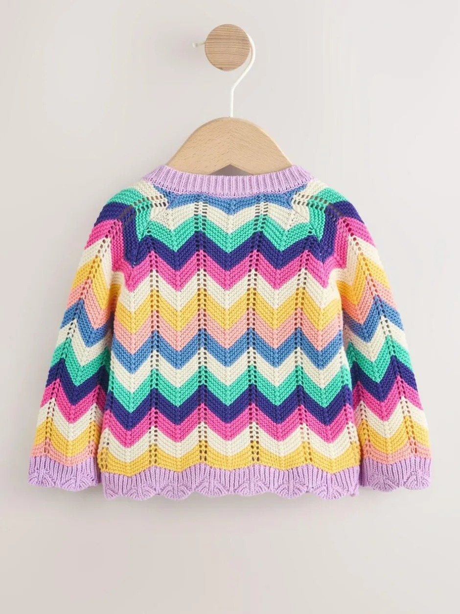 Next Multi Bright Crochet Striped Knitted Baby Cardigan (0mths-2yrs) Discount