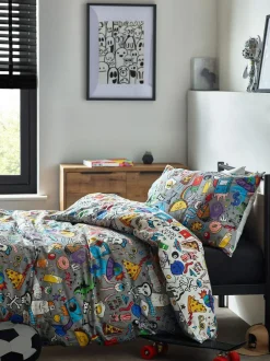 Next Multi Graffiti Doodle Duvet Cover and Pillowcase Set Sale