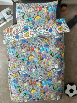 Next Multi Graffiti Doodle Duvet Cover and Pillowcase Set Sale