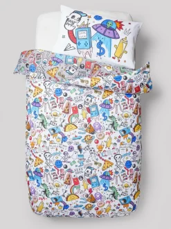 Next Multi Graffiti Doodle Duvet Cover and Pillowcase Set Sale