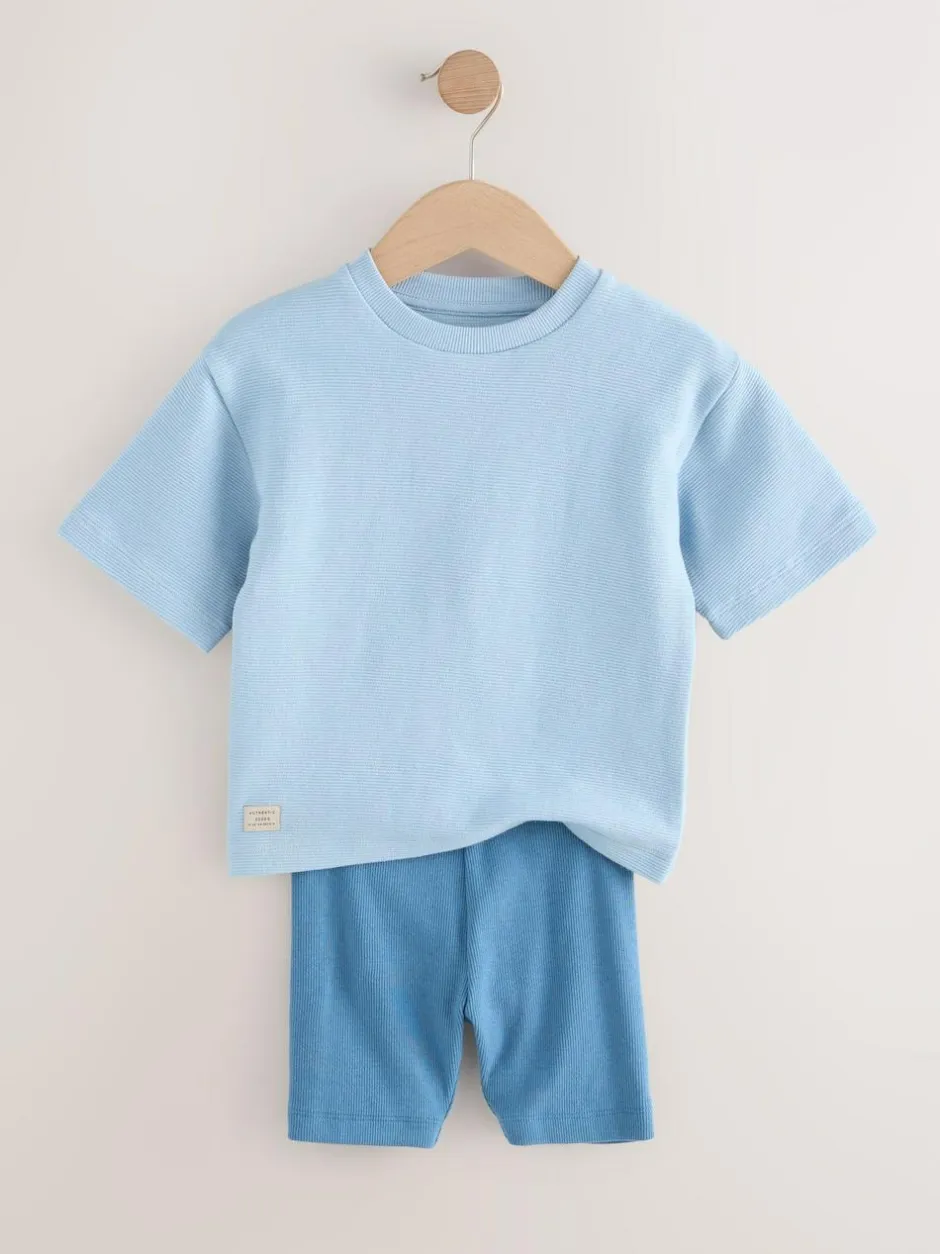 Next Multi Neutral Short Sleeve Textured T-Shirts & Cycling Shorts 3 Pack (3mths-7yrs) Discount