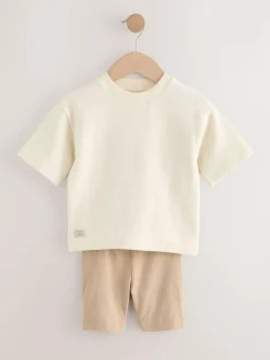 Next Multi Neutral Short Sleeve Textured T-Shirts & Cycling Shorts 3 Pack (3mths-7yrs) Discount