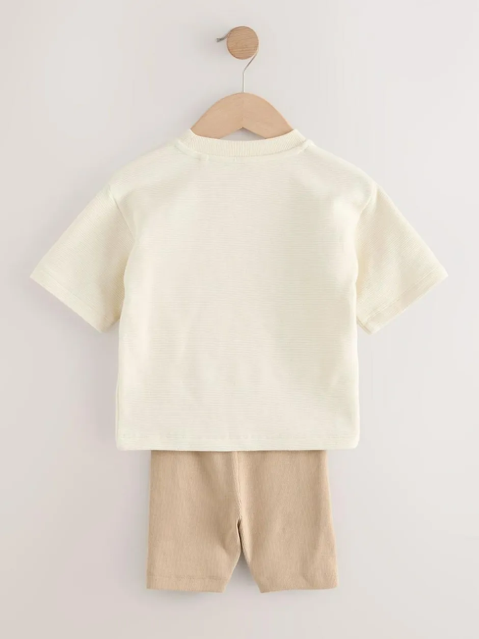 Next Multi Neutral Short Sleeve Textured T-Shirts & Cycling Shorts 3 Pack (3mths-7yrs) Discount