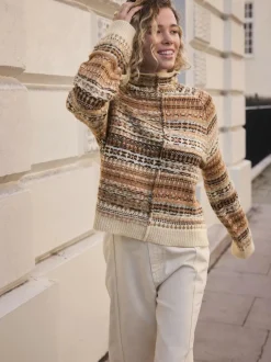 Next Stand Neck Fairisle Pattern Stitch Knitted Jumper Multi Neutral Clearance