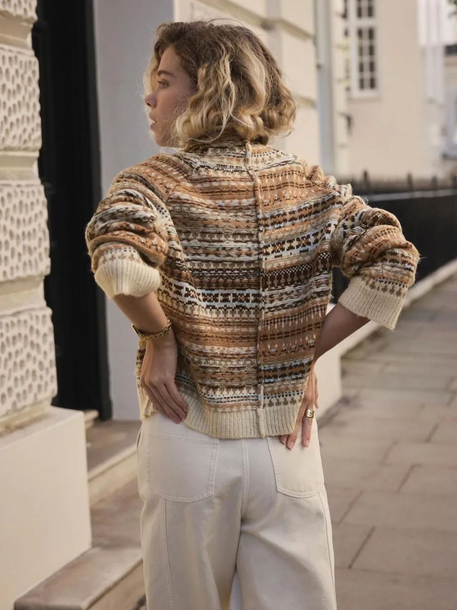 Next Stand Neck Fairisle Pattern Stitch Knitted Jumper Multi Neutral Clearance