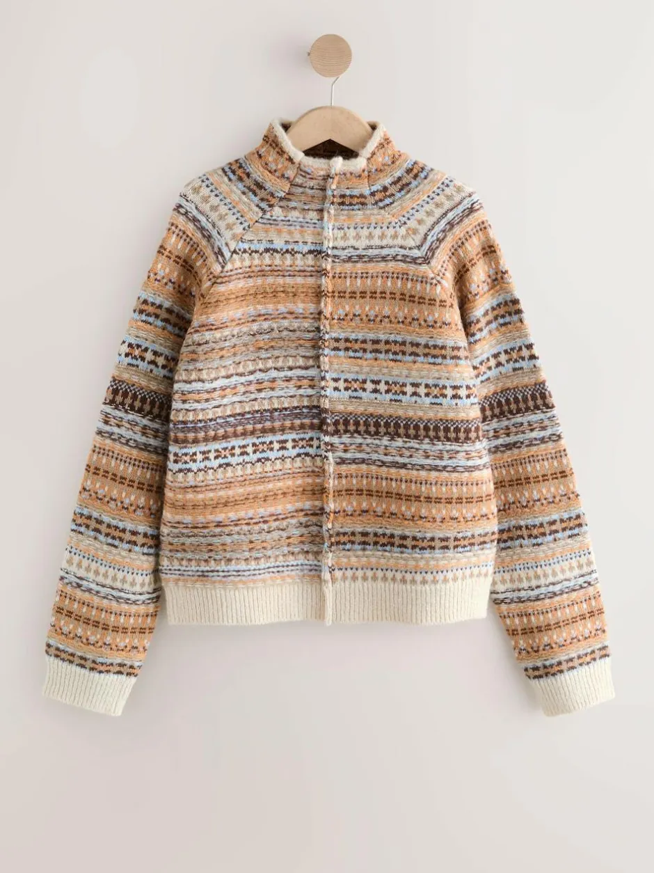 Next Stand Neck Fairisle Pattern Stitch Knitted Jumper Multi Neutral Clearance