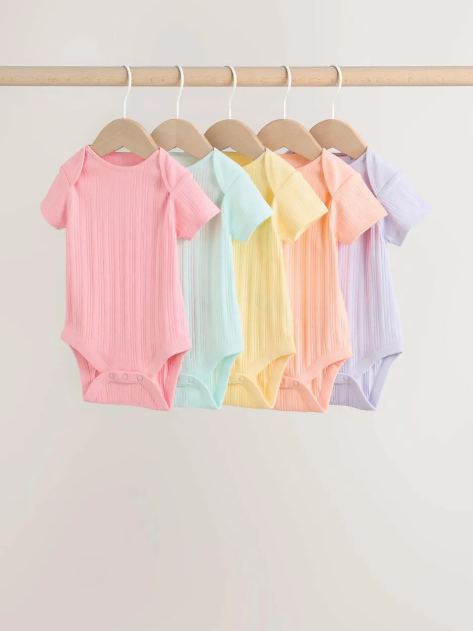 Next Multi Pastel 5 Pack Short Sleeve Baby Bodysuits Best