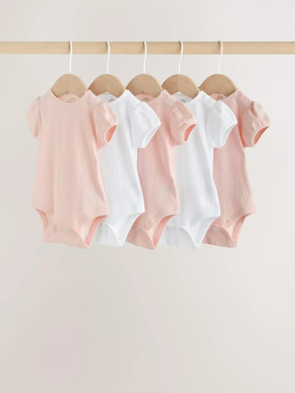 Next Multi Pastel Short Sleeve Pointelle Baby Bodysuits 5 Pack Hot