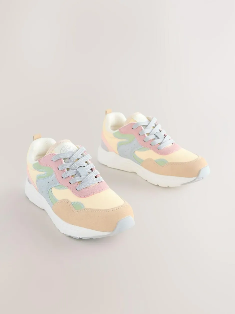 Next Standard Fit (F) Lace-Up Colourblock Trainers Multi Pastel Clearance