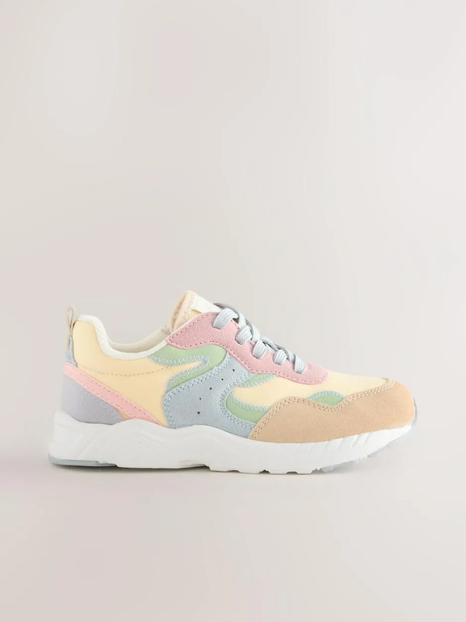 Next Standard Fit (F) Lace-Up Colourblock Trainers Multi Pastel Clearance