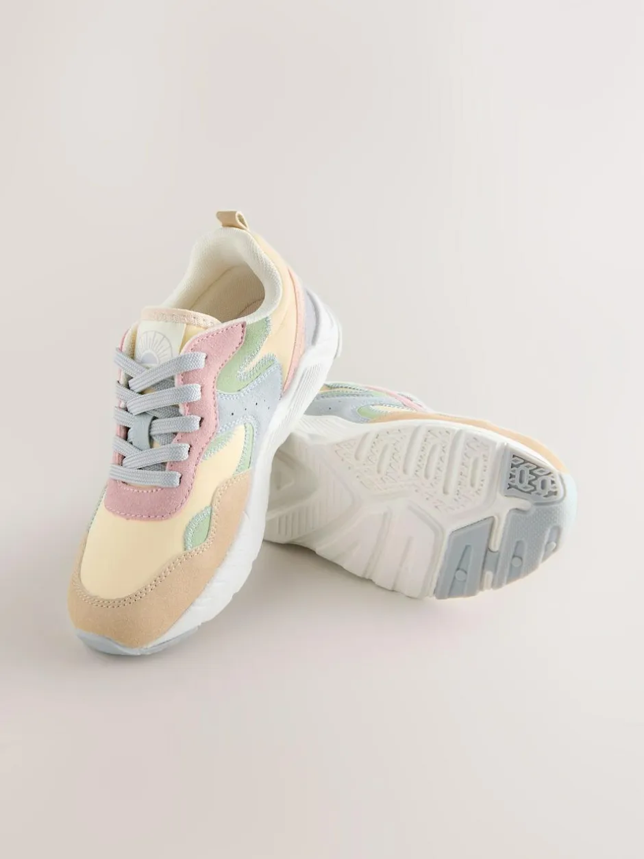 Next Standard Fit (F) Lace-Up Colourblock Trainers Multi Pastel Clearance