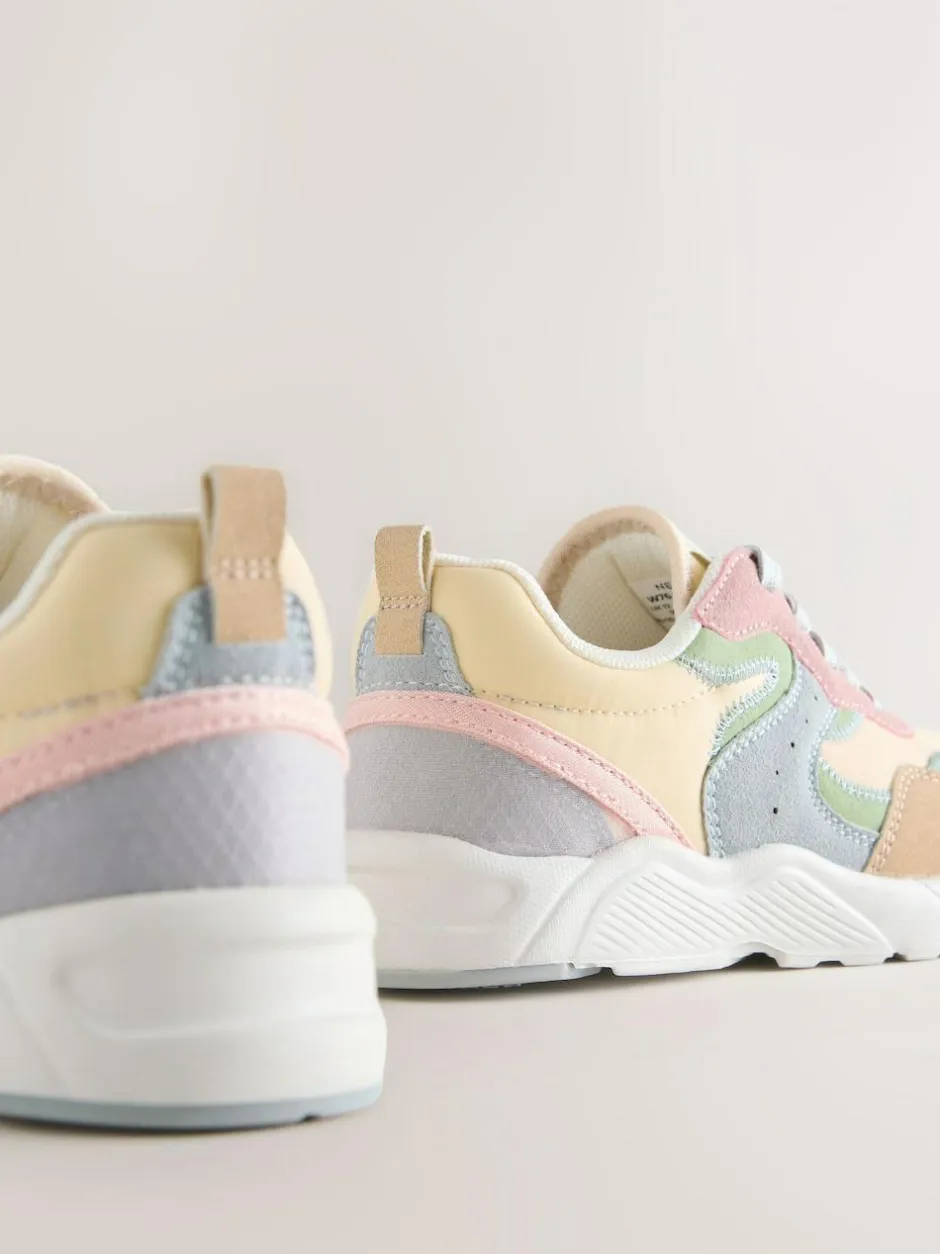 Next Standard Fit (F) Lace-Up Colourblock Trainers Multi Pastel Clearance