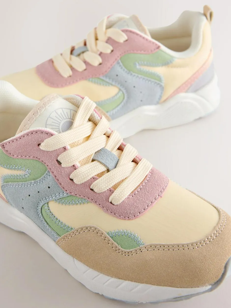 Next Standard Fit (F) Lace-Up Colourblock Trainers Multi Pastel Clearance
