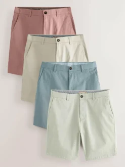 Next Straight Fit Stretch Chino Shorts 4 Pack Multi Pastel New