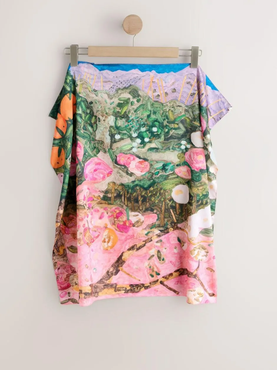 Next Multi Pink Floral Benjamin MacGregor Artist Collaboration Lightweight Square Scarf Outlet